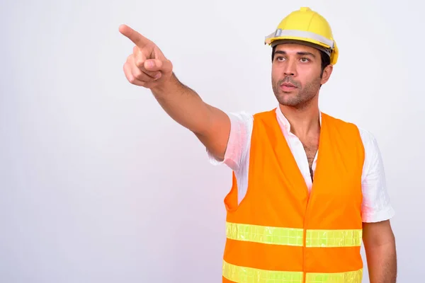 Studio Shot Handsome Turkish Man Construction Worker White Background — Stock Photo, Image
