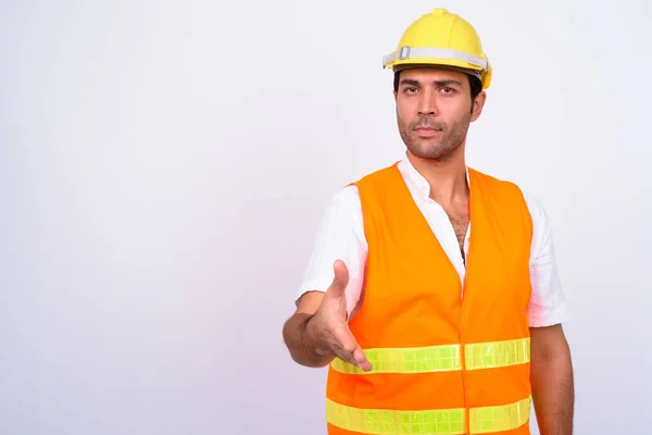 Studio Shot Handsome Turkish Man Construction Worker White Background — Stock Photo, Image