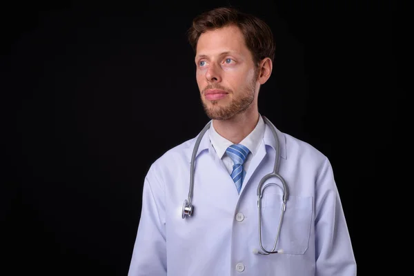 Studio Shot Handsome Bearded Man Doctor Black Background — Stock Photo, Image