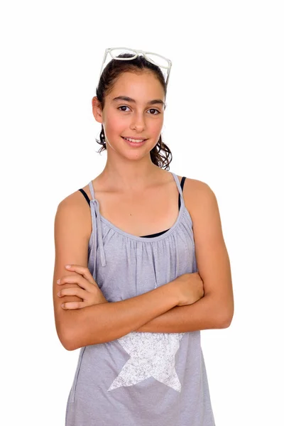 Studio Shot Young Beautiful Teenage Girl Wearing Sleeveless Dress Isolated — Stock Photo, Image