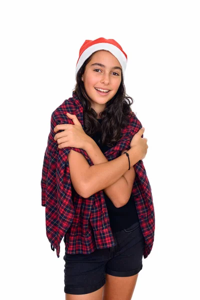 Studio Colpo Giovane Bella Ragazza Adolescente Pronto Natale Isolato Sfondo — Foto Stock