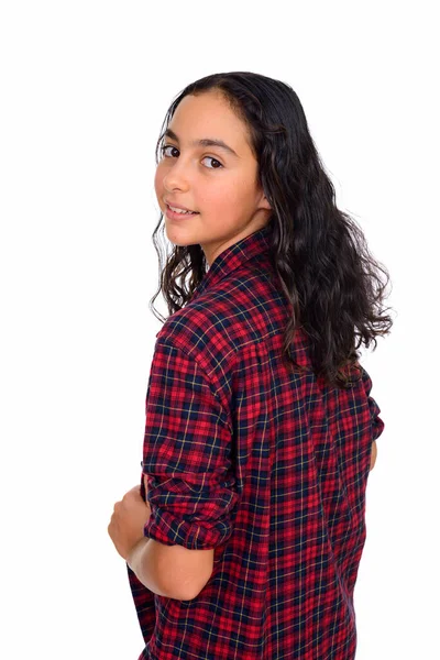 Estúdio Tiro Jovem Bela Adolescente Hipster Menina Isolada Contra Fundo — Fotografia de Stock