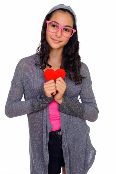 Studio Shot Jeune Belle Adolescente Comme Nerd Avec Des Lunettes — Photo