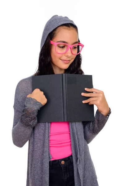 Gözlüklü Beyaz Arka Planda Izole Edilmiş Genç Güzel Bir Kızın — Stok fotoğraf