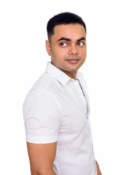 Studio Shot Young Handsome Indian Man Isolated White Background — Stock Photo, Image