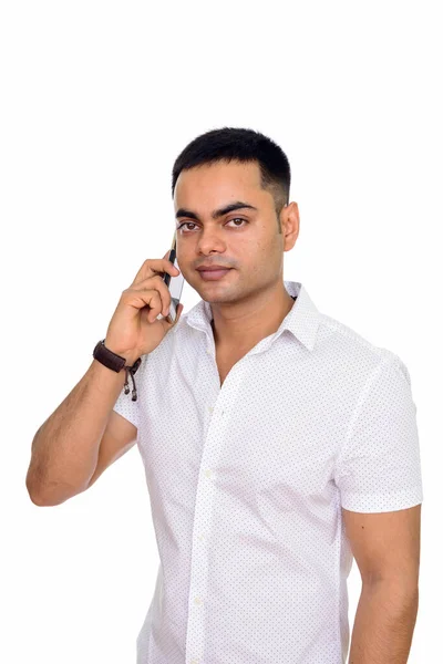 Studio Shot Young Handsome Indian Man Isolated White Background — Stock Photo, Image