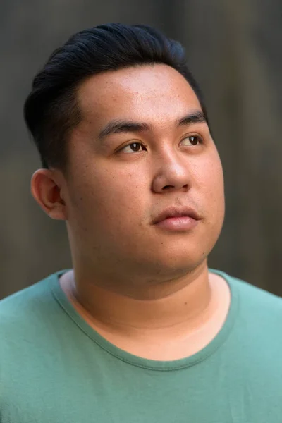 Portrait Young Handsome Overweight Filipino Man Concrete Wall Outdoors — Photo