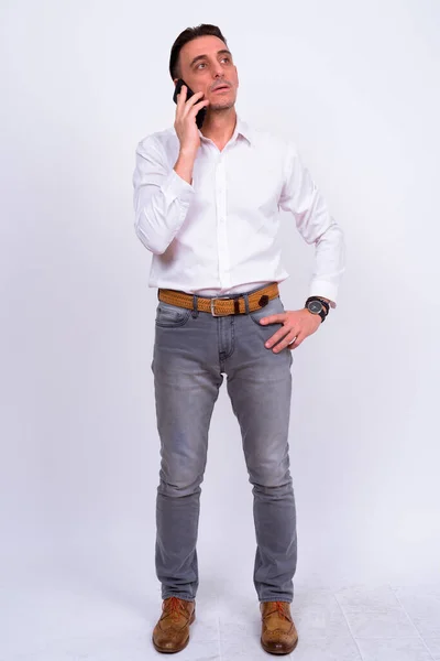 Studio Shot Mature Handsome Italian Businessman White Background — Stockfoto