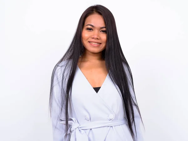 Studio Skott Ung Asiatisk Kvinna Mot Vit Bakgrund — Stockfoto