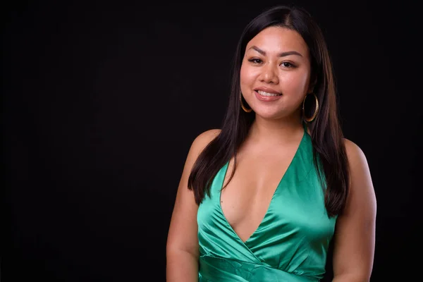 Studio Shot Beautiful Overweight Asian Woman Black Background — Stock Photo, Image