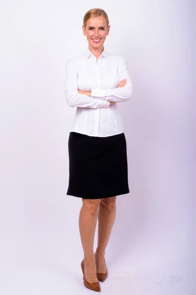 Studio Shot Beautiful Blonde Businesswoman White Background — Stockfoto