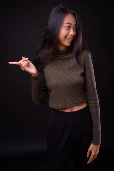 Studio Shot Young Beautiful Asian Woman Wearing Turtleneck Sweater Black — Stock Photo, Image