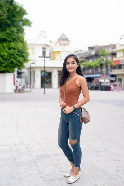 Portrait Young Beautiful Asian Woman Streets Outdoors — Stockfoto