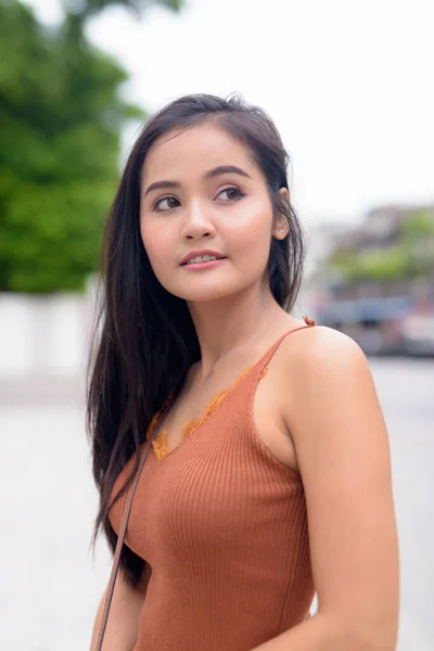 Portrait Young Beautiful Asian Woman Streets Outdoors — Stock fotografie
