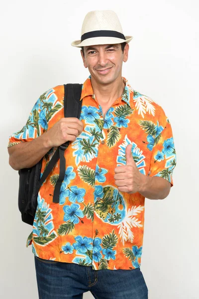 Studio Shot Mature Handsome Tourist Man Ready Vacation White Background — Foto Stock