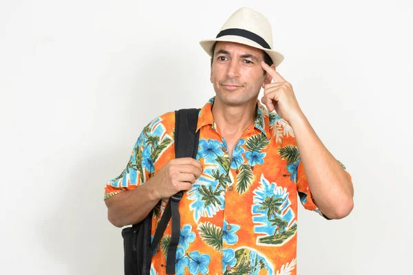 Studio Shot Mature Handsome Tourist Man Ready Vacation White Background — 图库照片