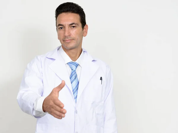 Studio Shot Mature Handsome Man Doctor White Background — Stok fotoğraf