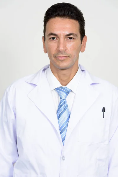 Studio Shot Mature Handsome Man Doctor White Background — Photo