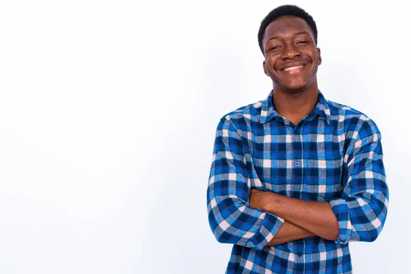 Estudio Toma Joven Guapo Africano Hombre Sobre Fondo Blanco —  Fotos de Stock