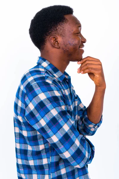 Estudio Toma Joven Guapo Africano Hombre Sobre Fondo Blanco —  Fotos de Stock