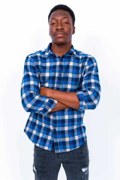 Estudio Toma Joven Guapo Africano Hombre Sobre Fondo Blanco —  Fotos de Stock