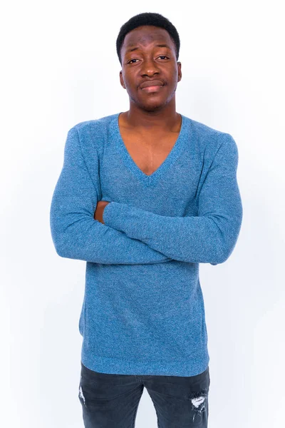 Estudio Toma Joven Guapo Africano Hombre Sobre Fondo Blanco —  Fotos de Stock