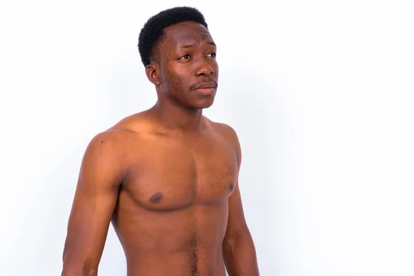 Studio Shot Young Handsome African Man Shirtless White Background —  Fotos de Stock