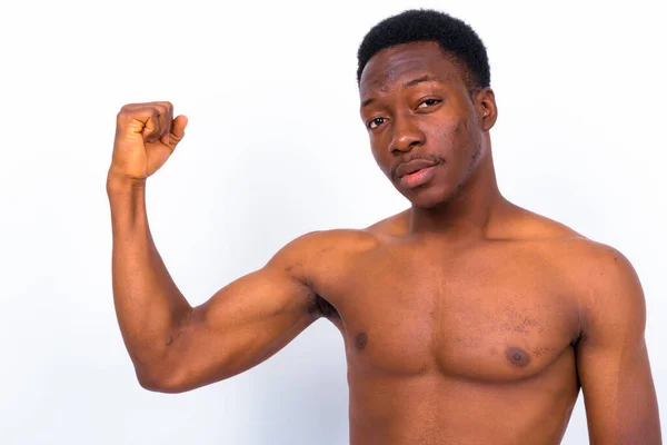 Studio Shot Young Handsome African Man Shirtless White Background — Stock Photo, Image