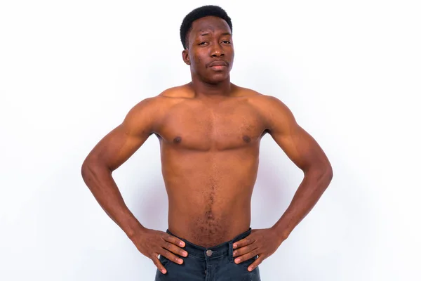Studio Shot Young Handsome African Man Shirtless White Background — Fotografia de Stock