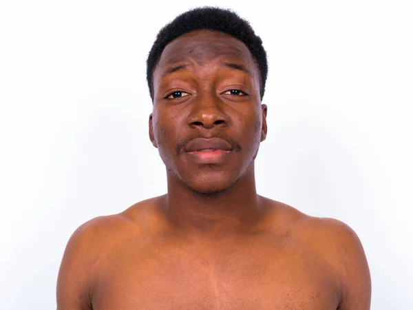 Studio Shot Young Handsome African Man Shirtless White Background — Zdjęcie stockowe