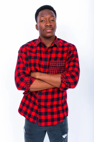 Studio Shot Young Handsome African Man White Background — Stock Photo, Image