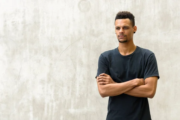 Portrait Young Handsome Bearded African Man Concrete Wall Outdoors — Stock Photo, Image