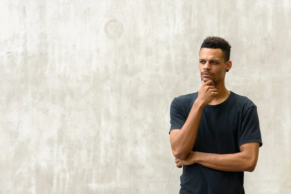 Portrait Young Handsome Bearded African Man Concrete Wall Outdoors — Stock Photo, Image