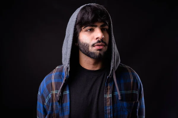 Studio Shot Young Handsome Bearded Indian Man Black Background —  Fotos de Stock