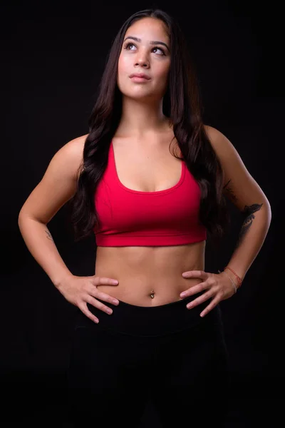 Studio Shot Young Beautiful Multi Ethnic Woman Ready Gym Black — Stock Photo, Image