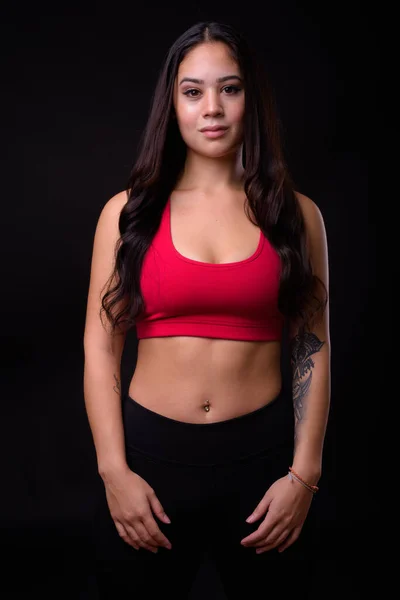 Studio Shot Young Beautiful Multi Ethnic Woman Ready Gym Black — Stock Photo, Image