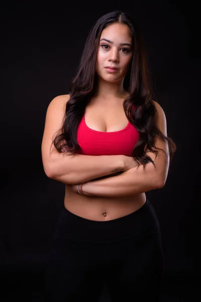 Studio Shot Young Beautiful Multi Ethnic Woman Ready Gym Black — Stock Photo, Image