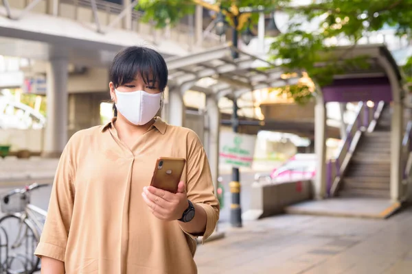 Portrait Femme Asiatique Surpoids Avec Masque Pour Protection Contre Épidémie — Photo