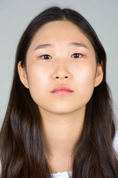 Studio Shot Young Beautiful Korean Woman White Background — Stock Photo, Image