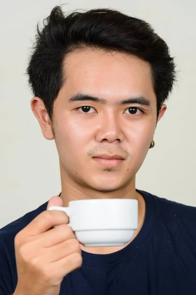 Studio Shot Young Asian Man Earrings White Background — Stock Photo, Image