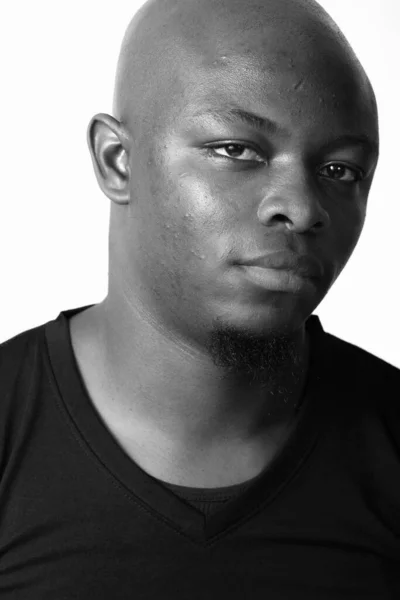 Studio Shot Young Handsome Bald African Man White Background Black — Stok fotoğraf