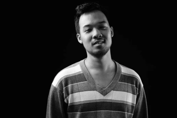 Studio Shot Young Asian Man Black Background Black White — Photo