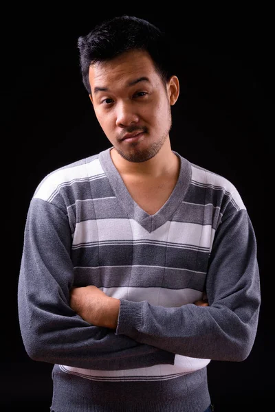 Studio Shot Young Asian Man Black Background — Zdjęcie stockowe
