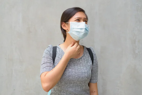Portrait Young Filipino Woman Mask Protection Corona Virus Outbreak Concrete — Stock Fotó