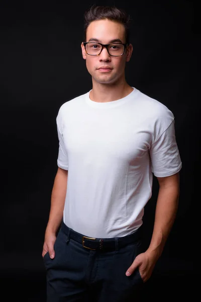 Studio Shot Young Handsome Multi Ethnic Man Black Background — Stock Photo, Image