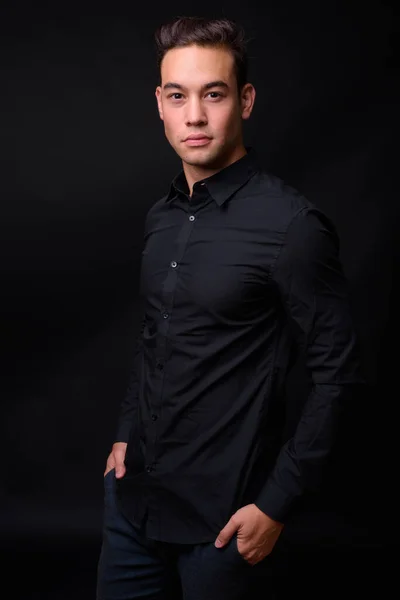 Studio Shot Young Handsome Multi Ethnic Businessman Black Background — Stok fotoğraf