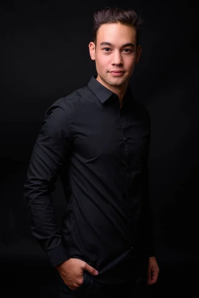 Studio Shot Young Handsome Multi Ethnic Businessman Black Background — 스톡 사진