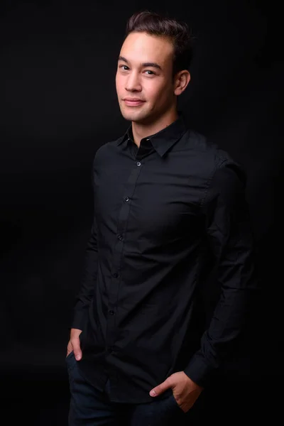 Studio Shot Young Handsome Multi Ethnic Businessman Black Background — Stok Foto