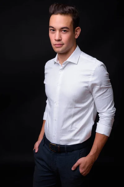 Studio Shot Young Handsome Multi Ethnic Businessman Black Background — Stok fotoğraf