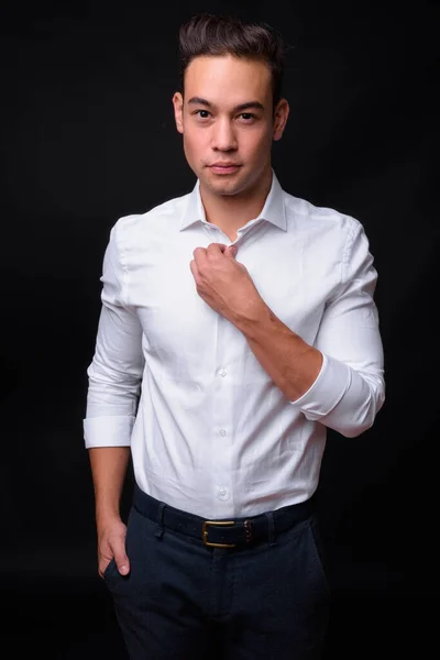 Studio Shot Young Handsome Multi Ethnic Businessman Black Background — Stock fotografie